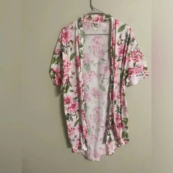 Show Me Your Mumu Pink Roses Floral Short Sleeve Open Cardigan One Size - Picture 1 of 7